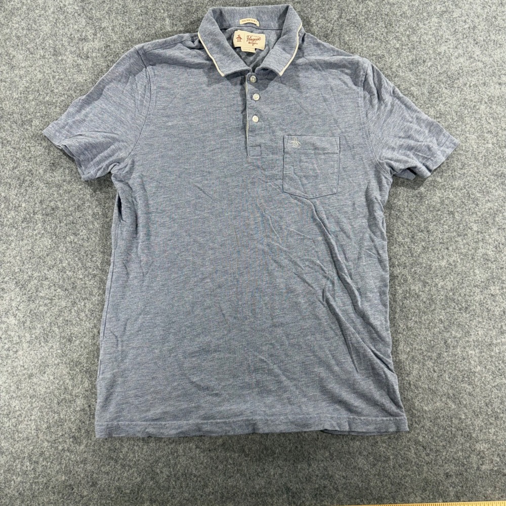 Original Penguin Heritage Slim Fit Polo Shirt Mens Large Blue Short Sleeve Logo